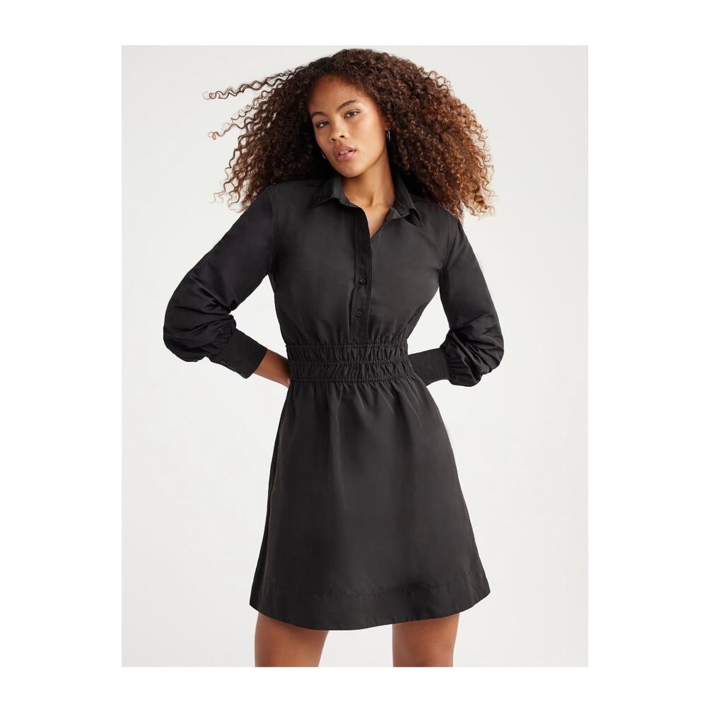 Free Assembly Women's Smocked Waist Mini Shirt Dress with Long Sleeves Size XL